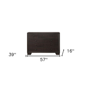 57" Espresso Wood Nine Drawer Double Dresser