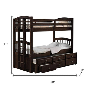 Espresso Twin Over Twin Solid Wood Bunk Bed With Trundle And Storage