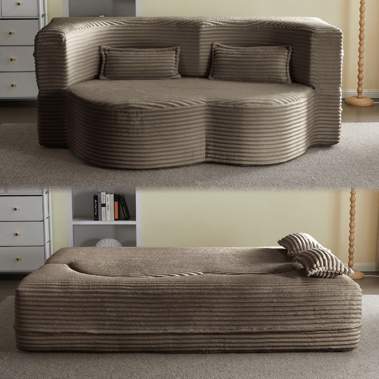 Floor Convertible Sleeper Sofa Bed With 2 Pillows