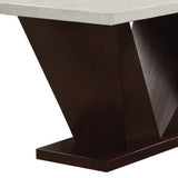 64" White And Dark Brown Marble And Solid Manufactured Wood Pedestal Base Dining Table