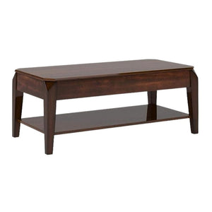 47" Dark Brown Wood Lift Top Coffee Table With Shelf