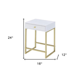 24" Gold And Black Solid Wood End Table With Drawer