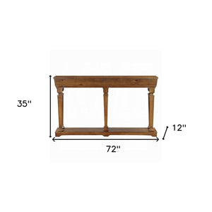 72" Oak Wood Floor Shelf Console Table With Shelf