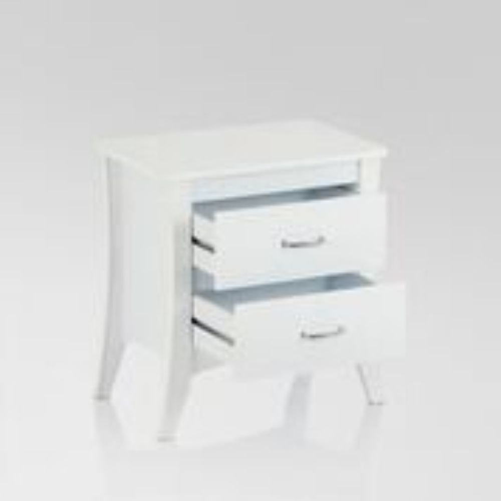 25" White Wood Two Drawer Nightstand