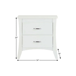 25" White Wood Two Drawer Nightstand