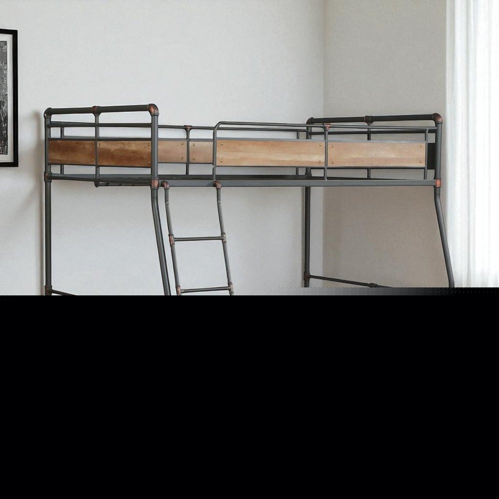 Dark Brown Full Industrial Metal Bunk Bed