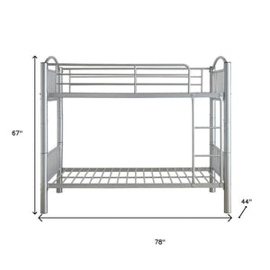 78" X 44" X 67" Twin Over Twin Silver Metal Bunk Bed