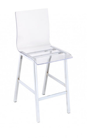 24" Clear and Silver Acrylic and Metal Counter Height Bar Chair