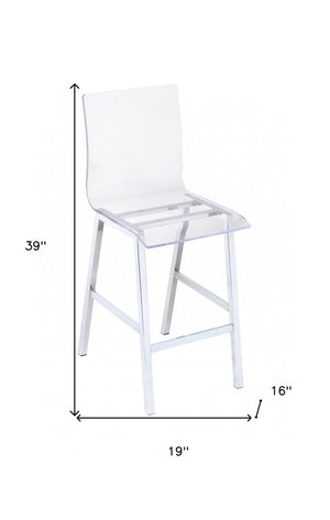 39" Clear and Silver Acrylic and Metal Counter Height Bar Chair