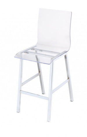 39" Clear and Silver Acrylic and Metal Counter Height Bar Chair