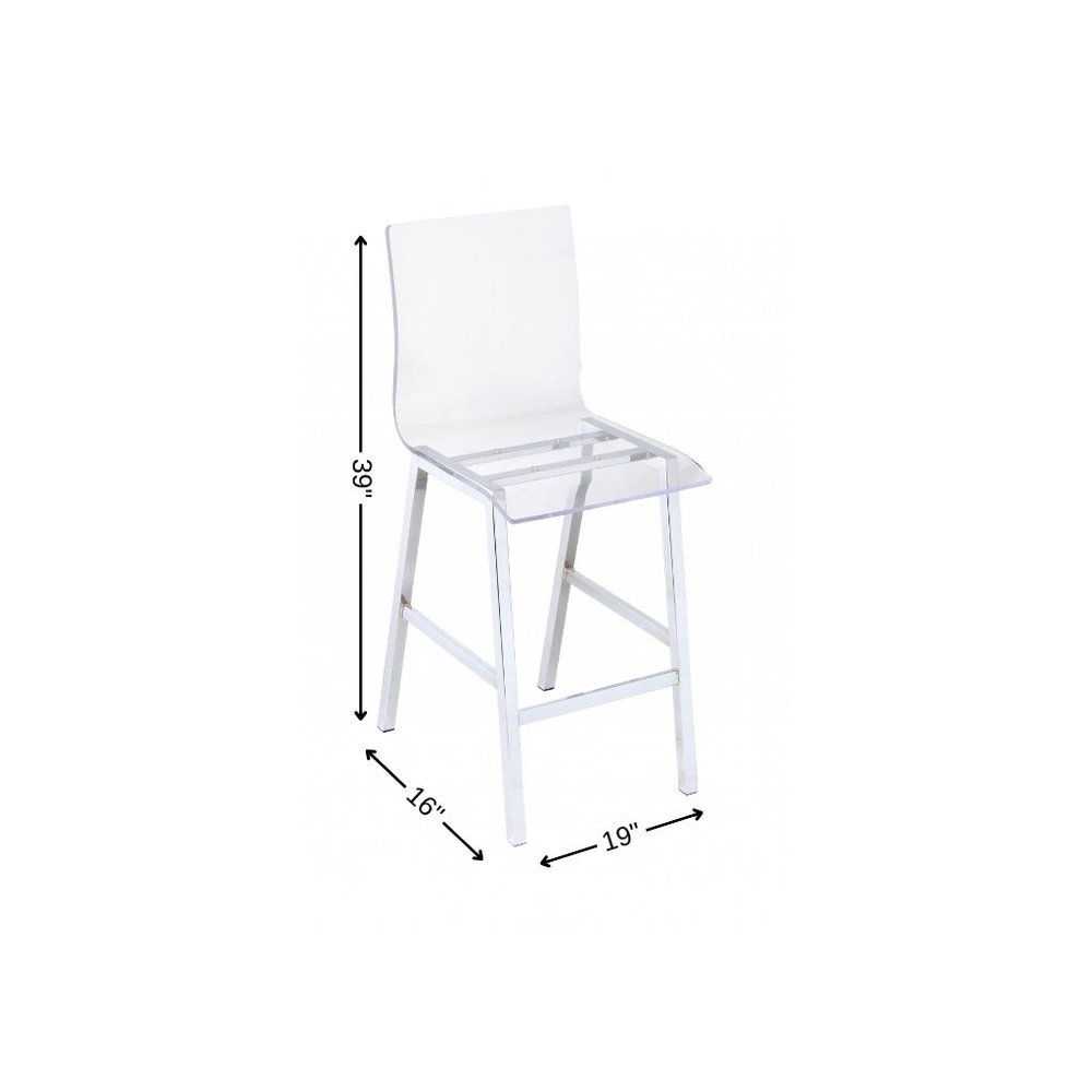 24" Clear and Silver Acrylic and Metal Counter Height Bar Chair