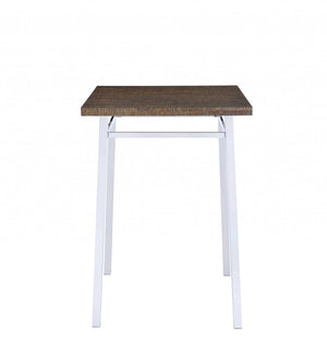 30" Brown and White Metal and Solid Wood Square Bar Table