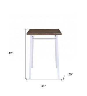 30" Brown and White Metal and Solid Wood Square Bar Table