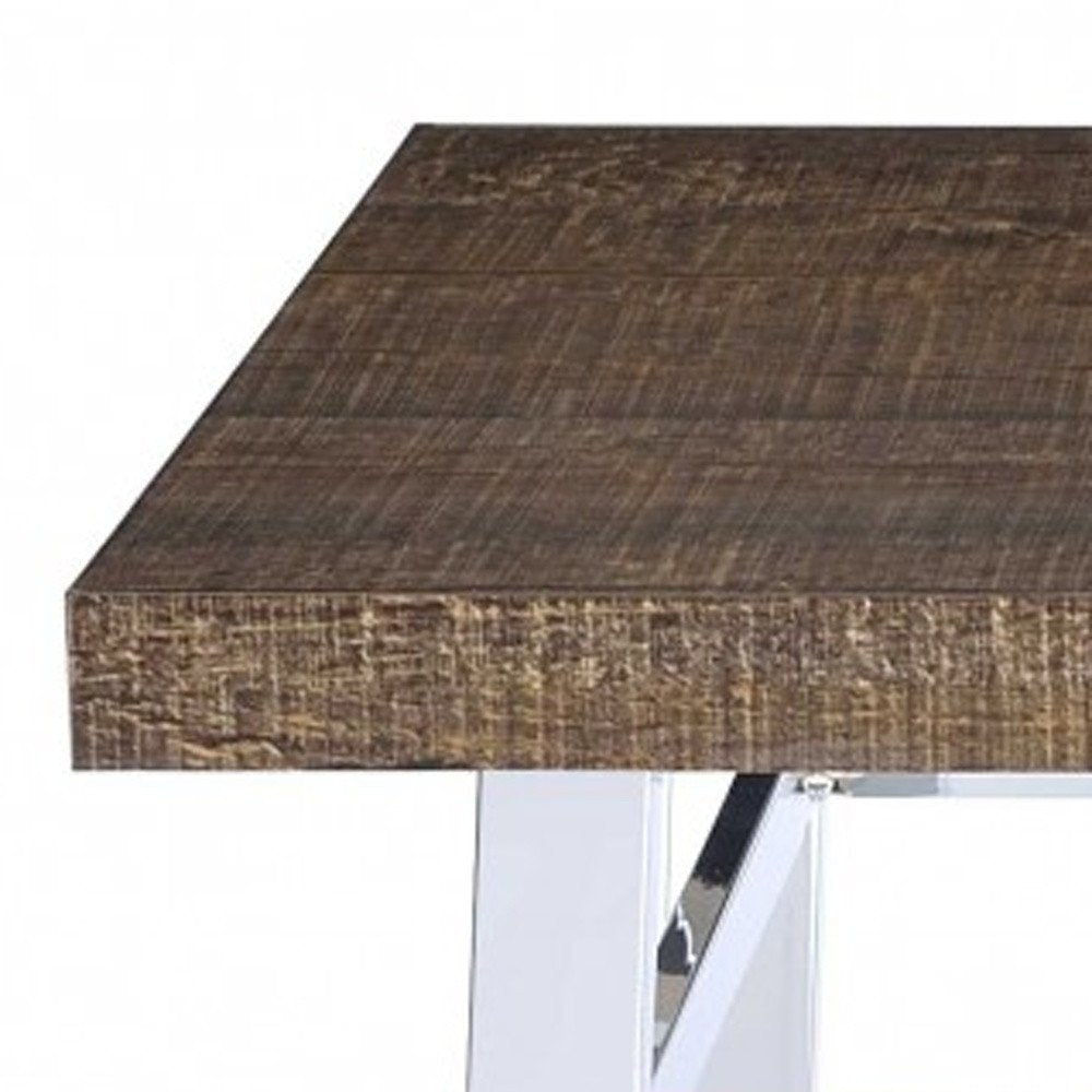 30" Brown and White Metal and Solid Wood Square Bar Table