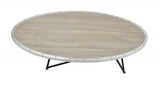 46" Natural and Black Wood And Iron Round Abstract Coffee Table