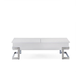 47" White and Silver Wood And Metal Lift Top Sled Coffee Table