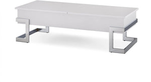 47" White and Silver Wood And Metal Lift Top Sled Coffee Table