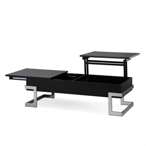 47" Black and Silver Wood And Iron Lift Top Sled Coffee Table