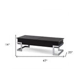 47" Black and Silver Wood And Iron Lift Top Sled Coffee Table
