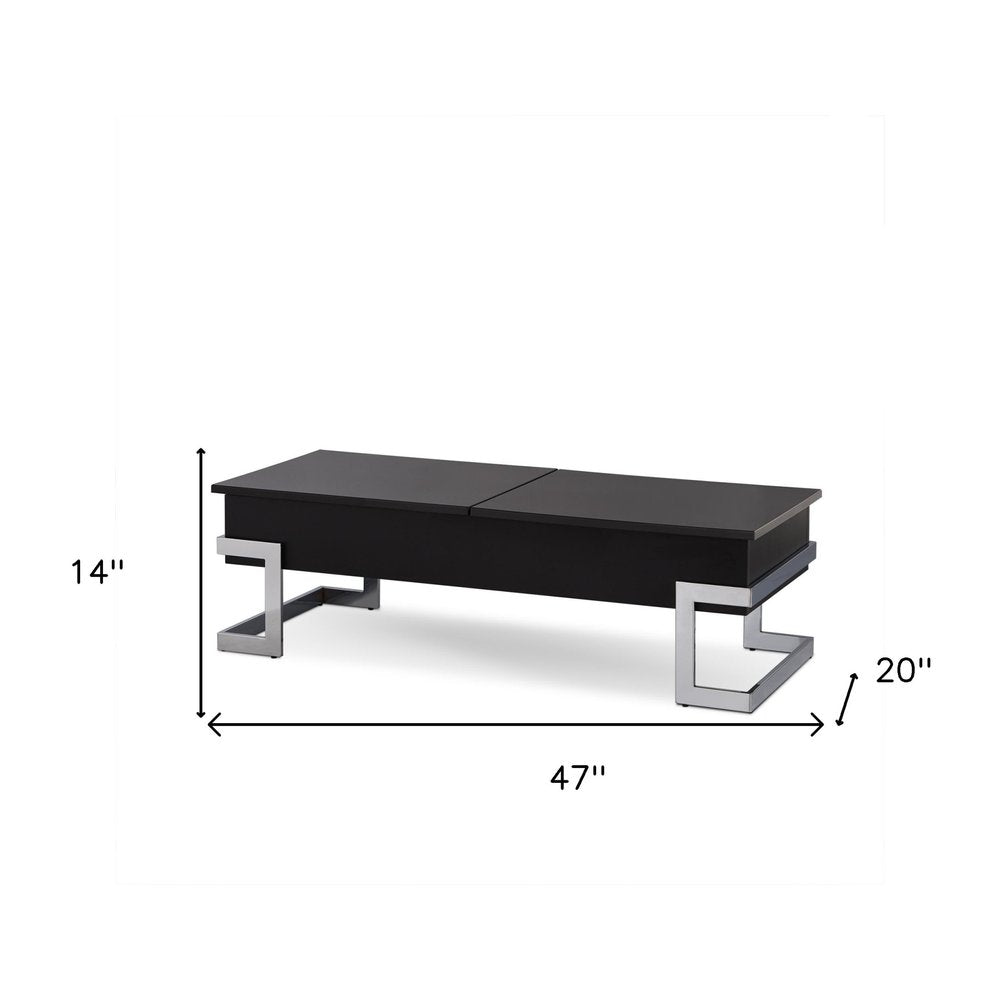 47" Black and Silver Wood And Iron Lift Top Sled Coffee Table