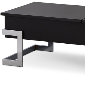 47" Black and Silver Wood And Iron Lift Top Sled Coffee Table