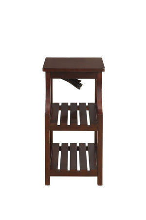 24" Brown Wood End Table With Two Shelves And USB Port