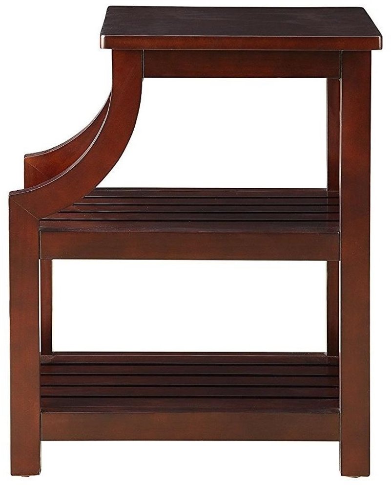 24" Brown Wood End Table With Two Shelves And USB Port