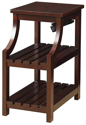 24" Brown Wood End Table With Two Shelves And USB Port