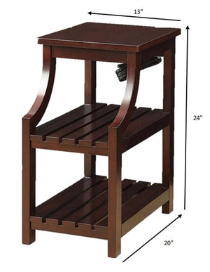 24" Brown Wood End Table With Two Shelves And USB Port