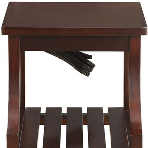24" Brown Wood End Table With Two Shelves And USB Port