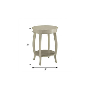 24" White Solid Wood Round End Table With Shelf