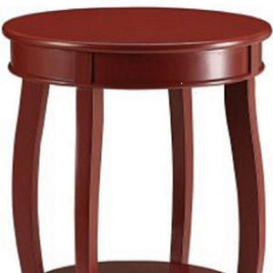 24" Red Wood Round End Table With Shelf