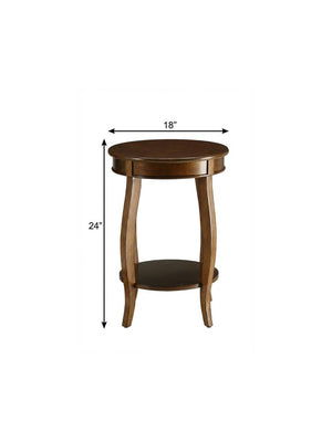 24" Brown Solid Wood Round End Table With Shelf