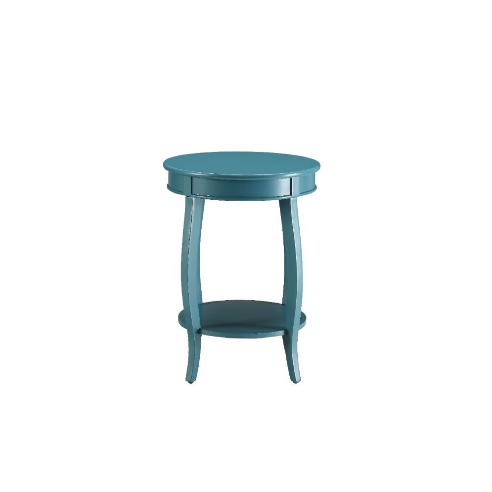 24" Red Wood Round End Table With Shelf