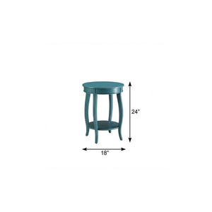 24" Red Wood Round End Table With Shelf