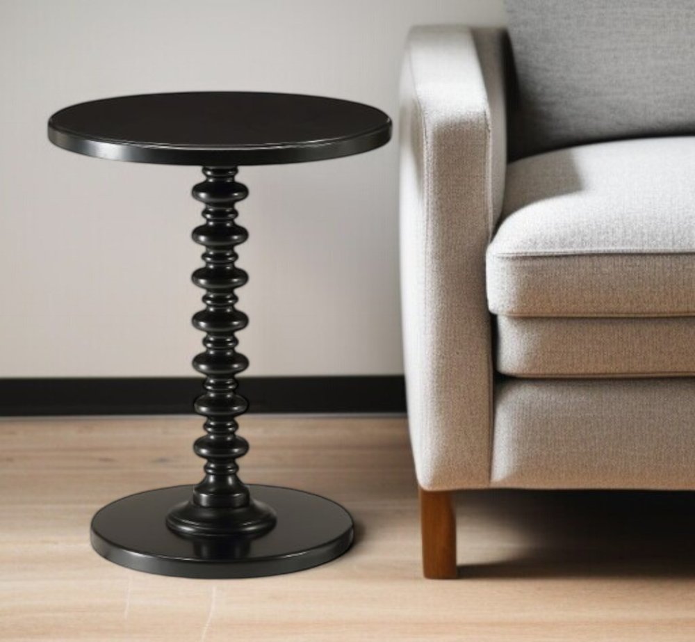 22" Black Solid Wood Round End Table