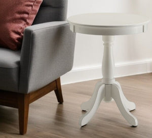 22" White Wood Round Pedestal End Table