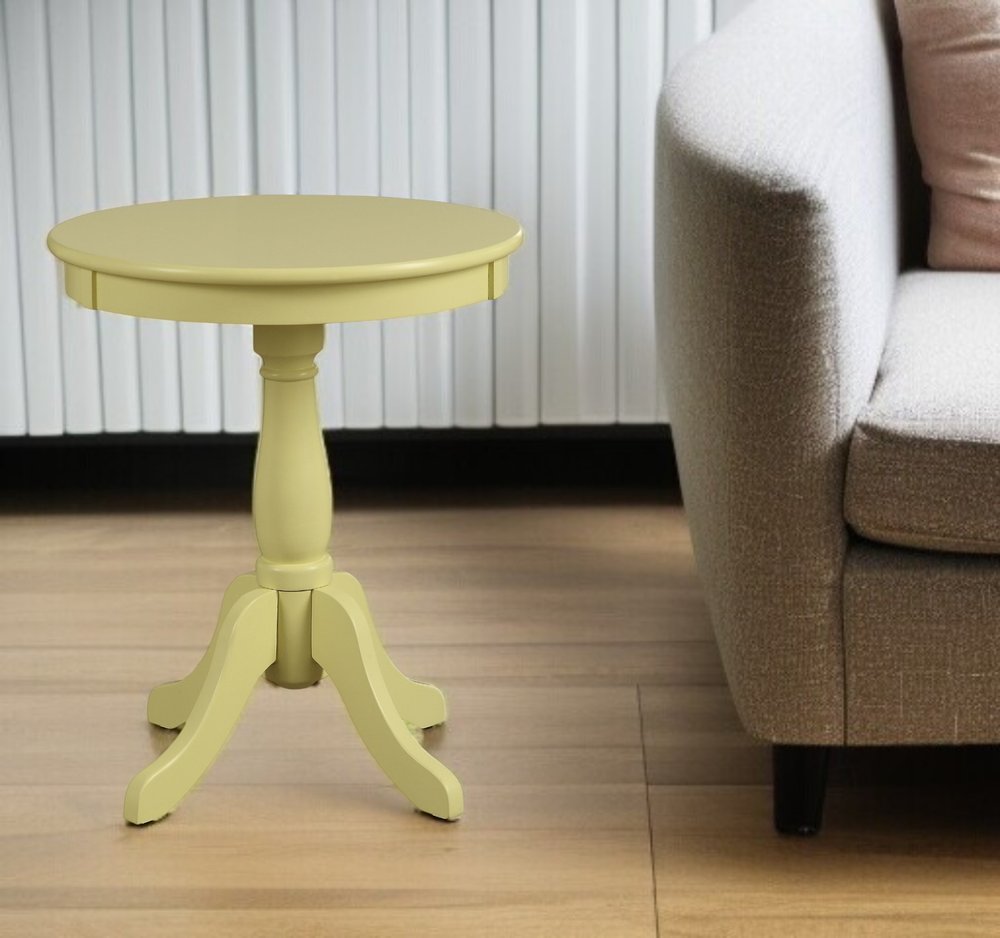 22" White Wood Round Pedestal End Table