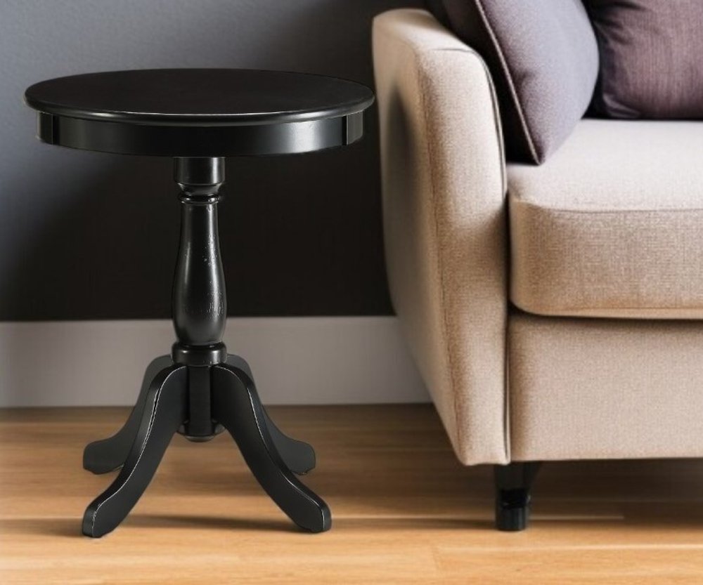22" White Wood Round Pedestal End Table