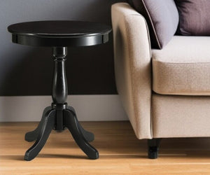 22" White Wood Round Pedestal End Table