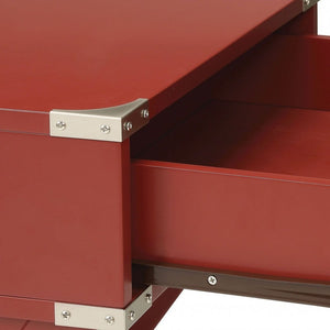 24" Red Wood Cross Legs End Table With Drawer