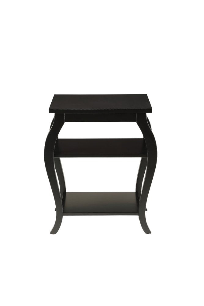 23" Black Wood Bow Leg End Table With Two Shelves