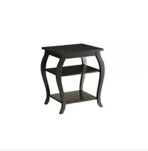 23" Black Wood Bow Leg End Table With Two Shelves