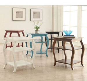 23" Black Wood Bow Leg End Table With Two Shelves