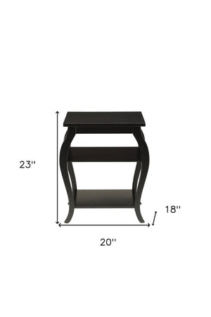 23" Black Wood Bow Leg End Table With Two Shelves