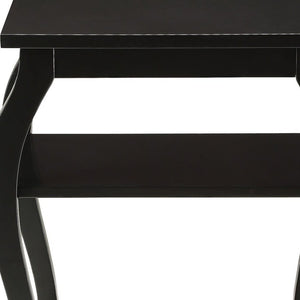 23" Black Wood Bow Leg End Table With Two Shelves