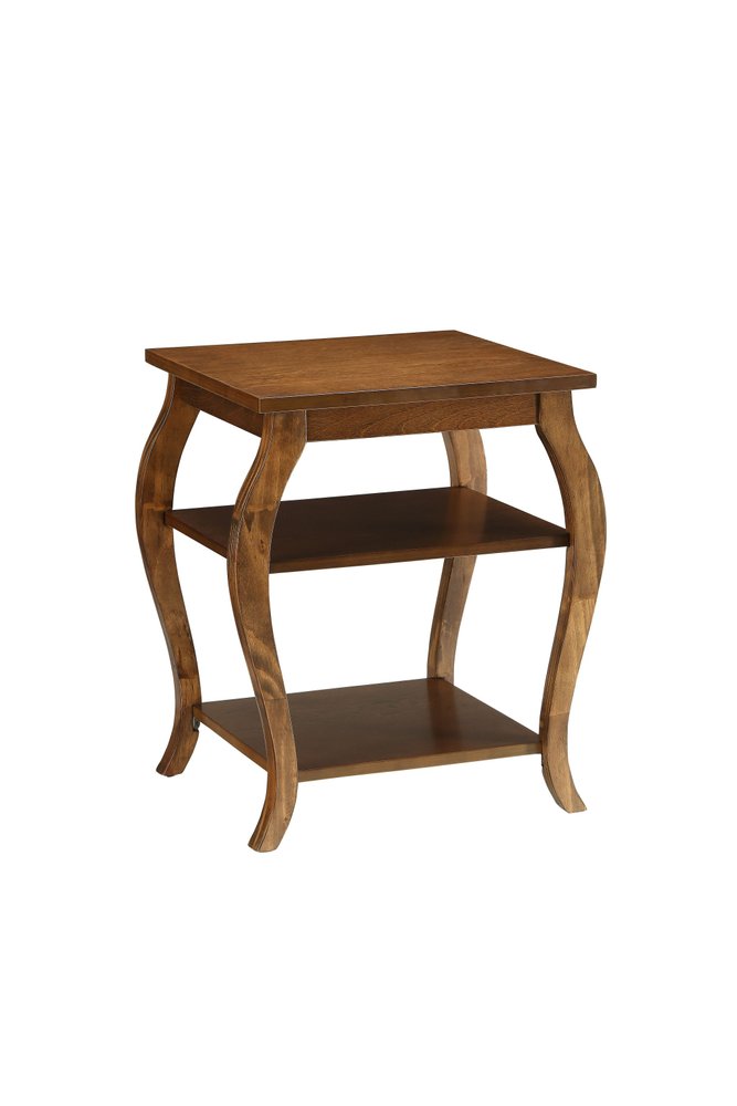23" Brown Wood Bow Leg End Table With Two Shelves