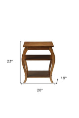 23" Brown Wood Bow Leg End Table With Two Shelves