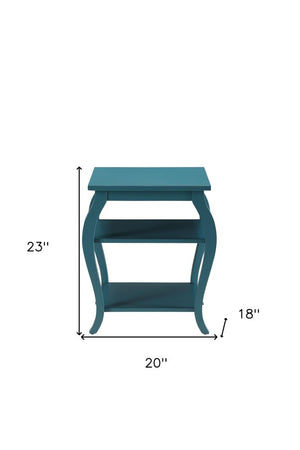 23" Brown Wood Bow Leg End Table With Two Shelves