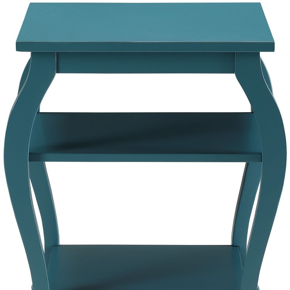 23" Brown Wood Bow Leg End Table With Two Shelves